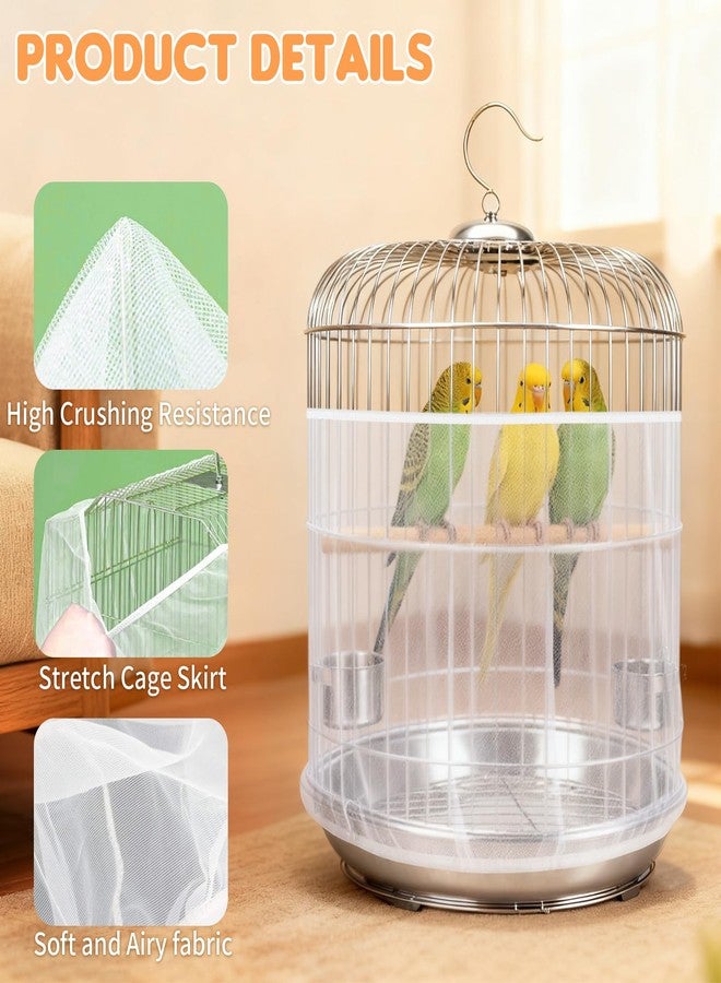 Clofiak Bird Cage Cover, Circumference 40-68 inches Bird Cage Seed Catcher, White Bird Cage Net Cover, Adjustable Bird Cage Netting for Parrot Enclosures, Round Square Cages - Image 3